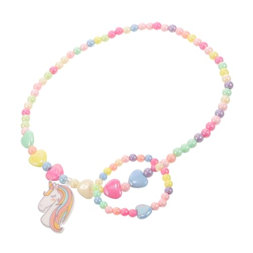 KOMBIUDA Schmuckset Einhorn Halskette und Perlen Armband aus Leicht und Langlebig Modisch für Mädchen für Geburtstag Party und Alltag DIY Schmuckset von KOMBIUDA