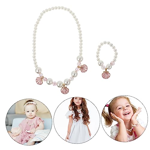 KOMBIUDA Schmuckset Perlenarmband und Halskette für Mädchen Party Leicht Geruchlos Einfach Anzulegen Pinkes Muschel Design für Mädchen und Kleinkinder Modisches Accessoire von KOMBIUDA