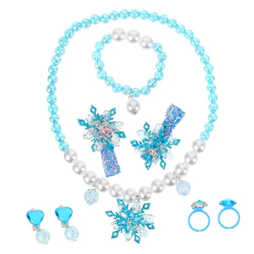 KOMBIUDA Schmuckset für Mädchen Teilig mit Schneeflocken Design Leichtes Halskette Armband Ring Ohrclips Set für Kleinkinder und Bunte Perlen für Mädchen von KOMBIUDA