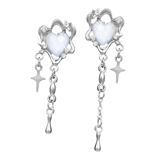 KOMBIUDA Silberne Ohrhänger mit Herz und Sternanhänger Leichte Dangle Ohrringe für Damen Komfortabel und Einfach zu Tragen Modisches Schmuckaccessoire für Frauen und Mädchen von KOMBIUDA