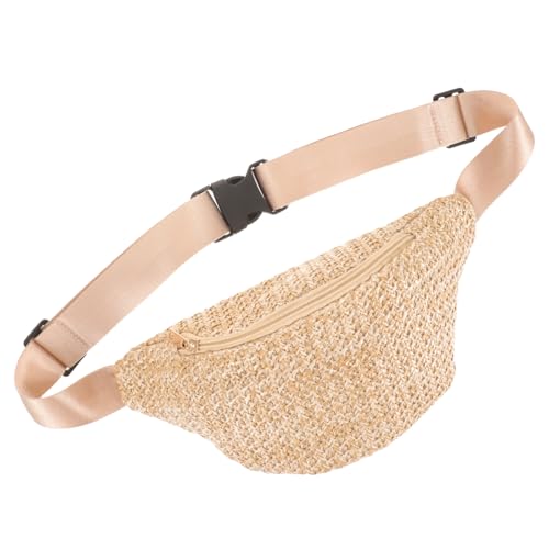 KOMBIUDA Sommerliche Boho Hüfttasche Damen Leichte Mini Gürteltasche aus Imitationsstroh Geflochtene Crossbody Brusttasche für Shopping Reisen und Alltag Stylische Umhängetasche in von KOMBIUDA