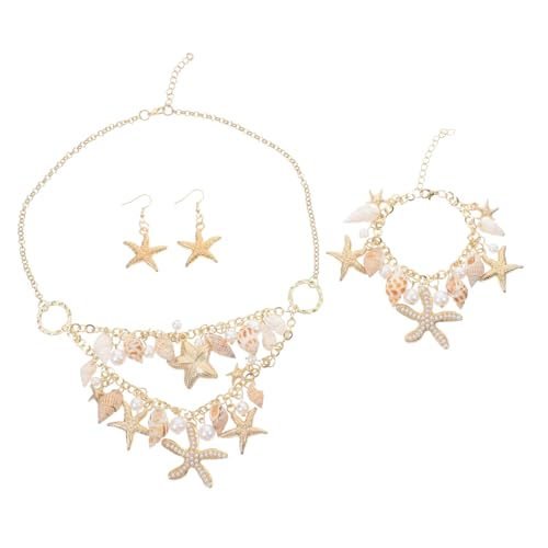 KOMBIUDA Sommerliches Schmuckset Damen Muschel und Perlen Anhänger Armband Halskette und Retro Ohrringe Strandaccessoire für Urlaub und Meerjungfrauen Look von KOMBIUDA