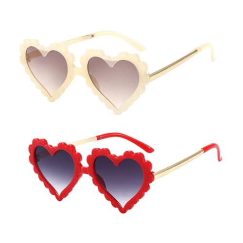 KOMBIUDA Sonnenbrille Herzform Rot Graue Gläser Robust Langlebig Modisch für Mädchen Outdoor Party Zubehör von KOMBIUDA