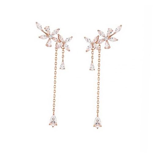 KOMBIUDA Statement Blumenohrringe Damen mit Quasten Elegante Frühlingsohrringe in Roségold Modische Ohrstecker mit Fünfblättrigem Blüten design Vielseitig für Hochzeit Party Alltag von KOMBIUDA