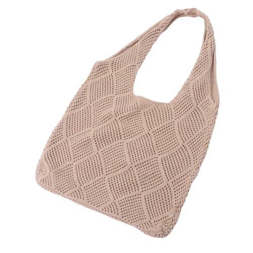 KOMBIUDA Strandtasche Damen Gehäkelte Leichte Langlebige Tote Bag Schlichtes Design Vielseitige Sommer Handtasche für Alltag Outdoor Camping Modische Gewebte Schultertasche in Khaki von KOMBIUDA