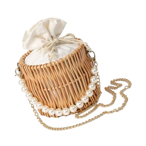 KOMBIUDA Strandtasche Geflochtene Strohtasche Handtasche Rattan Bucket Bag Sommer Tote Bag Damen Schultertasche Elegant Robust Für Freizeit Party Einkauf von KOMBIUDA