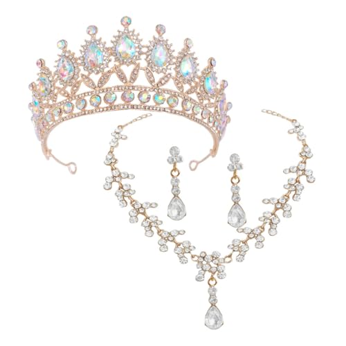 KOMBIUDA Strass Brautschmuck mit Tiara Krone und Halskette Ohrstecker Leichtes Langlebiges Schmuckset für Hochzeit Geburtstag Fest Bankett Passend zu Ballkleid und Brautkleid von KOMBIUDA