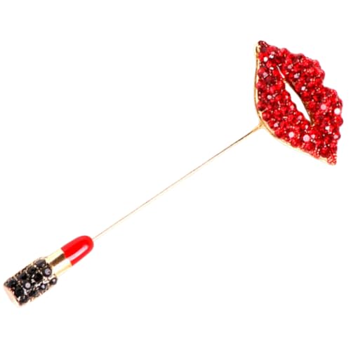 KOMBIUDA Strass Brosche Lippen Lippenstift Design Sthetische Anstecknadel Damen Schal Pin Mode Schmuck Rot Langlebig von KOMBIUDA