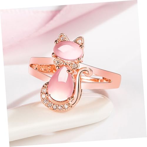 KOMBIUDA Strassbesetzter Katzenförmiger Damenring Roségold Offener Verstellbarer Modering Zeigefinger Schmuck Geschenk von KOMBIUDA