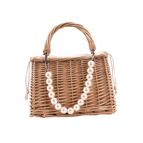 KOMBIUDA Strohhandtasche Damen mit Perlenverzierung Strandtasche aus Robustem Stroh Modische Handgefertigte Umhängetasche für Sommerurlaub Vielseitig und Praktisch für Strand und Alltag von KOMBIUDA