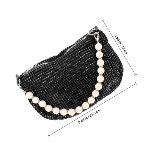 KOMBIUDA Stylische Damen Umhängetasche mit Perlenkette Leichte Kleine Geldbörse zum Umhängen Praktische Unterarmtasche für Alltag Party und Hochzeit Modische Crossbody Bag in Schwarz von KOMBIUDA