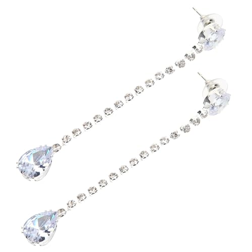 KOMBIUDA Teardrop Ohrhänger mit Zirkonia Lange Kettentropfen Ohrringe für Damen und Mädchen Silberfarbene Ohrstecker mit Elegantem Design für und Alltag von KOMBIUDA