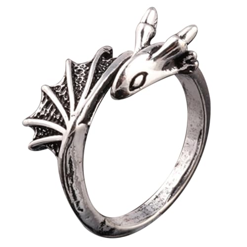 KOMBIUDA Titanstahl Herren Ring mit Drachen Motiv Verstellbarer Goth Schmuck Vintage Look Robust und Modisch für Alltag Cosplay Partys und Festivals von KOMBIUDA