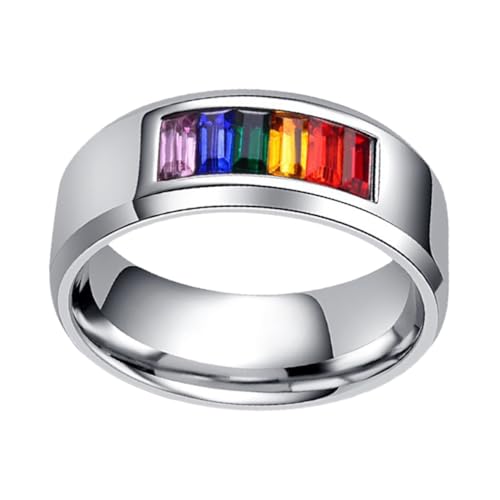 KOMBIUDA Titanstahl Ring mit Farbigem Regenbogen Zirkonia Stilvolles Lgbt Pride Schmuckstück Creative Geschenkidee Eleganter Unisex Fingerring für Partys und Alltag Vielseitige von KOMBIUDA
