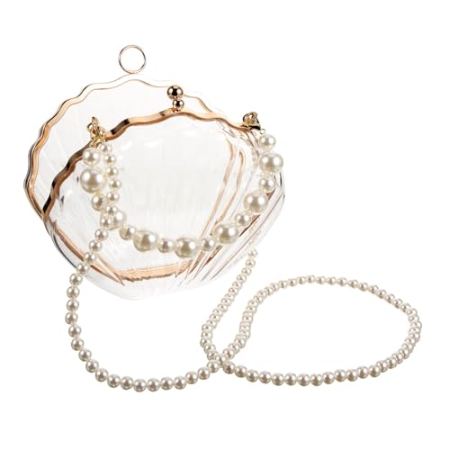 KOMBIUDA Transparente Damen Schultertasche Muschel mit Perlenkette Kunststoff Handtasche Modische Crossbody Tasche Geräumig Elegant für Alltag Party und Strand Pflegeleicht Langlebig von KOMBIUDA