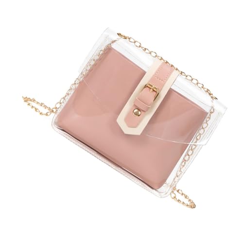 KOMBIUDA Transparente Damen Umhängetasche Kleine Quadratische Crossbody Bag mit Kette Modisch Leicht Rosa Handtasche für Alltag und Party von KOMBIUDA