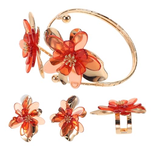 KOMBIUDA Tropfen Öl Blumen Schmuckset Damen Leichtes Armband Ohrringe Offener Ring Hochzeit Ball Valentinstag von KOMBIUDA