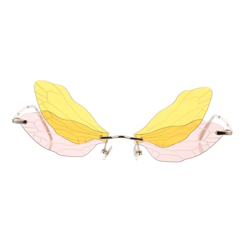 KOMBIUDA Unisex Sonnenbrille mit Libellenflügelförmigen Gläsern Randlos Uv Schutz Modisch für Party Reisen Alltag Damen und Herren Leichter Nasenfrei Komfort von KOMBIUDA