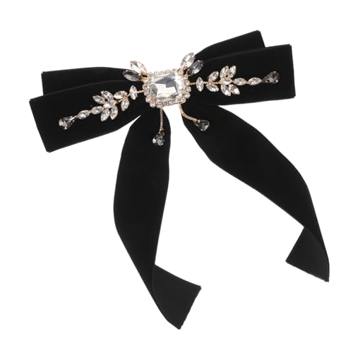 KOMBIUDA Velvet Ribbon Bow Brooch Schwarz mit Strassverzierung Retro Barock Brosche für Abendkleider und Blusen Samt Schleifen Anstecker für Vintage Look und Besondere Anlässe von KOMBIUDA