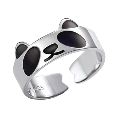 KOMBIUDA Verstellbarer Damen Ring mit Offenem Ende Panda Form Kreativer Schmuck für Frauen Elegante Schwarze Emaille Einstellbarer Fingerring für Mädchen Modisches Accessoire von KOMBIUDA