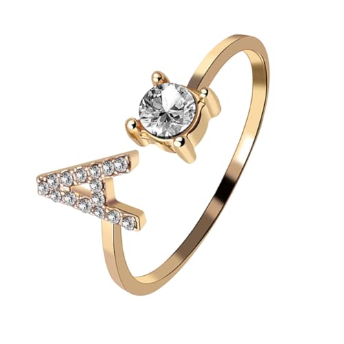 KOMBIUDA Verstellbarer Damenring mit Buchstaben initialen Offener Finger schmuck mit Funkelnden Strasssteinen Modisches Accessoire in Gold Romantisches für Freundin und Partnerin von KOMBIUDA