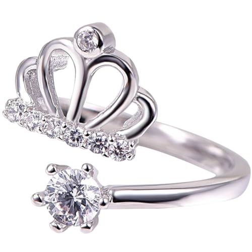 KOMBIUDA Verstellbarer Damenring mit Kronenmotiv Offener Ring Weißem Kupfer mit Platinbeschichtung Modischer Statement Ring für Geburtstagsschmuck und Alltag Elegantes Design für von KOMBIUDA