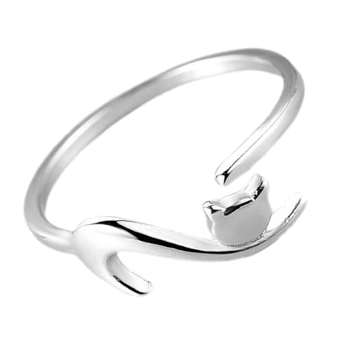 KOMBIUDA Verstellbarer Katzenring Damen Offener Ring Süßer Tier Schmuck Eleganter Einstellbarer Fingerring Geschenk für Katzenliebhaber von KOMBIUDA
