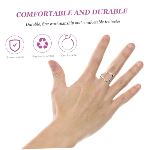 KOMBIUDA Verstellbarer Offener Bamboo design Fingerring Silberfarben Damen Herren Modischer Personality Ring mit Glänzender Oberfläche und Charmantem Vintage stil von KOMBIUDA