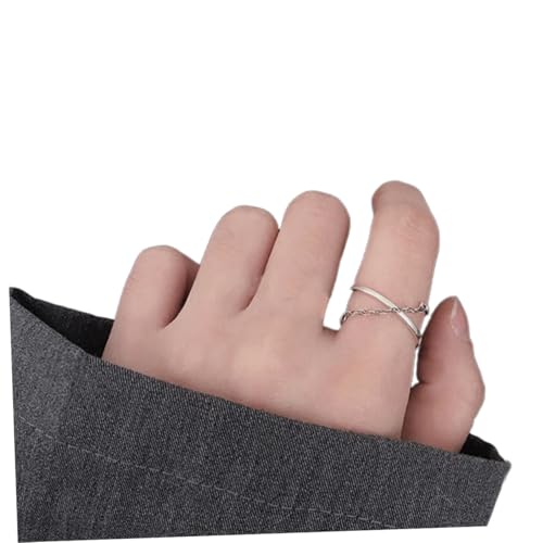 KOMBIUDA Verstellbarer Vintage Silber Ring Unisex Ketten Design Eleganter Finger Schmuck für Damen und Herren von KOMBIUDA