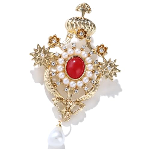 KOMBIUDA Vintage Brosche Barock Krone mit Tropfenförmigen Perlen Damen Schmuck Elegantes Accessoire für Kleidung und Besondere Anlässe von KOMBIUDA