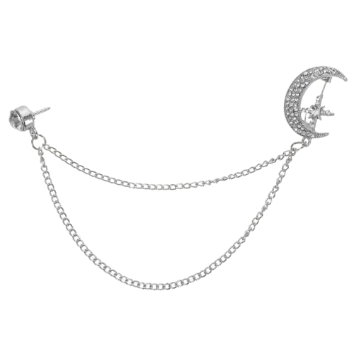 KOMBIUDA Vintage Brosche mit Anhänger Strassstein Planet und Mond Lange Ketten-anstecknadel Silberfarbene Retro-brosche für Damen Modisches Accessoire für Anzug und Jacke KOMBIUDA Vintage Brosche mit Anhänger Strassstein Planet und Mond Lange Ketten-anstecknadel Silberfarbene Retro-brosche für Damen Modisches Accessoire für Anzug und Jacke von KOMBIUDA