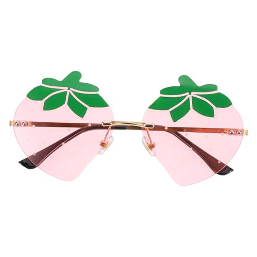 KOMBIUDA Vintage Erdbeer Sonnenbrille Damen Randlose Kristallklare Gläser Leichtes Design für Festivals Partys und Sommerurlaub Modisches Bequemes Accessoire mit Hoher Lichtdurchlässigkeit von KOMBIUDA