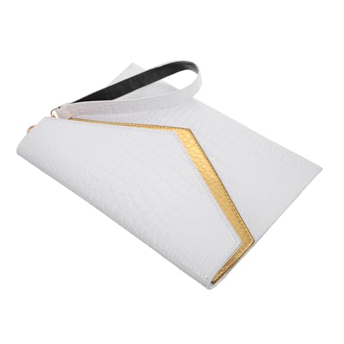 KOMBIUDA Vintage Handtasche Damen PU Clutch mit Retro Krokodilprägung Leichte Stilvolle Handgelenktasche für Party und Alltag Modische Umhängetasche Riemen Weiße Abendtasche von KOMBIUDA