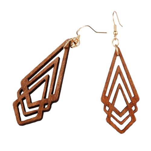KOMBIUDA Vintage Holzohrringe Damen Rhombus Hohl Design Baumelnd Leicht Ohrschmuck für Alltag Party Hochzeit Geeignet von KOMBIUDA