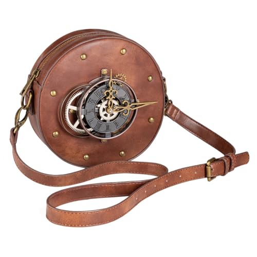 KOMBIUDA Vintage Punk Damen Schultertasche Handtasche aus PU Runde Steampunk Satchel mit Großem Innenvolumen Vielseitig Tragbar als Crossbody oder Handbag Modisch und Passend für von KOMBIUDA