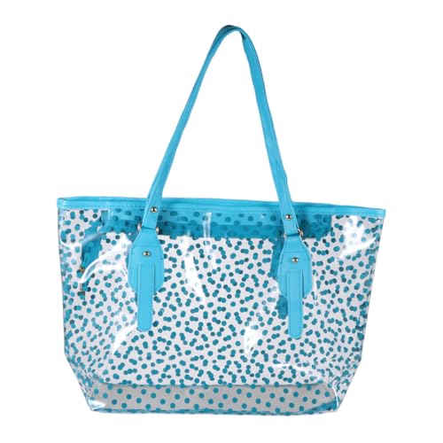 KOMBIUDA Wasserdichte Strandtasche Damen PVC Handtasche mit Rundpunkt Muster Leichte Badetasche für Strand und Alltag Modische Umhängetasche in Blau Langlebig und Formstabil von KOMBIUDA
