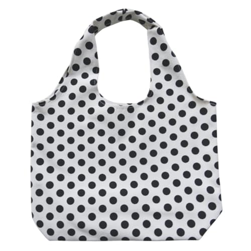 KOMBIUDA Weiße Canvas schultertasche Damen mit Schwarzem Punktemuster Vielseitige Umhängetasche für Alltag Schule Shopping Leichter Langlebiger Modisches Design Perfektes für Frauen von KOMBIUDA