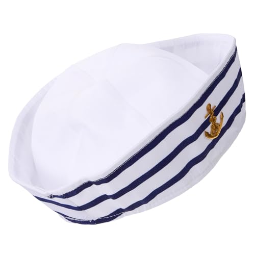 KOMBIUDA Weiße Kapitänsmütze mit Gesticktem Weizenfransen Unisex Marinehut für Bühnenauftritte Kostüm und Karneval Verstellbar Geeignet für Kinderparty und Rollenspiele von KOMBIUDA