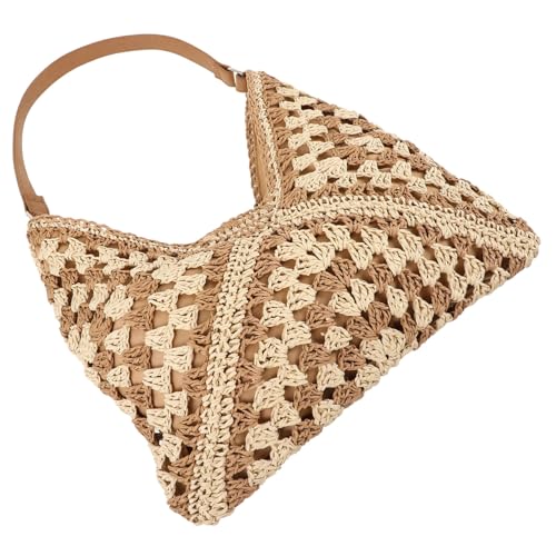 KOMBIUDA Woven Single Shoulder Beach Bag Damen Stabile Geflochtene Umhängetasche Leicht Mittelgroß Strandtasche für Alltag Reise Urlaub in Hellbraun von KOMBIUDA