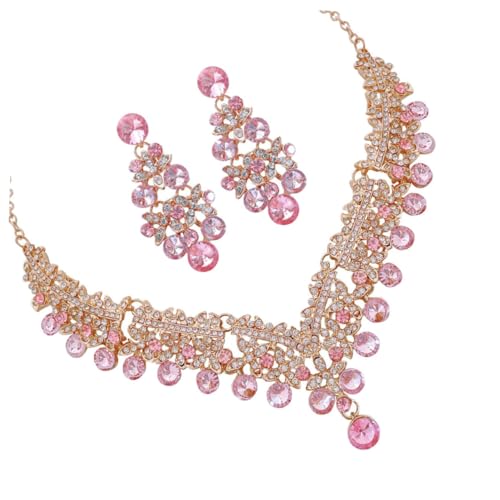 KOMBIUDA Wunderschönes Damen Schmuckset mit Glänzenden Wasser Ohrringen und Halskette Farbige Strasssteine Party und Hochzeits Accessoire Halskette und Ohrstecker von KOMBIUDA
