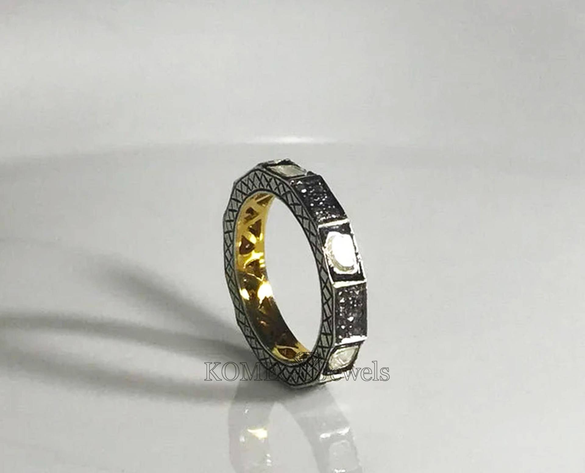 Natürlicher Polki Diamant Band 925 Massiv Silber Ring Victorian Ehering Vintage Geschenk Für Sie von KOMEGOJewels