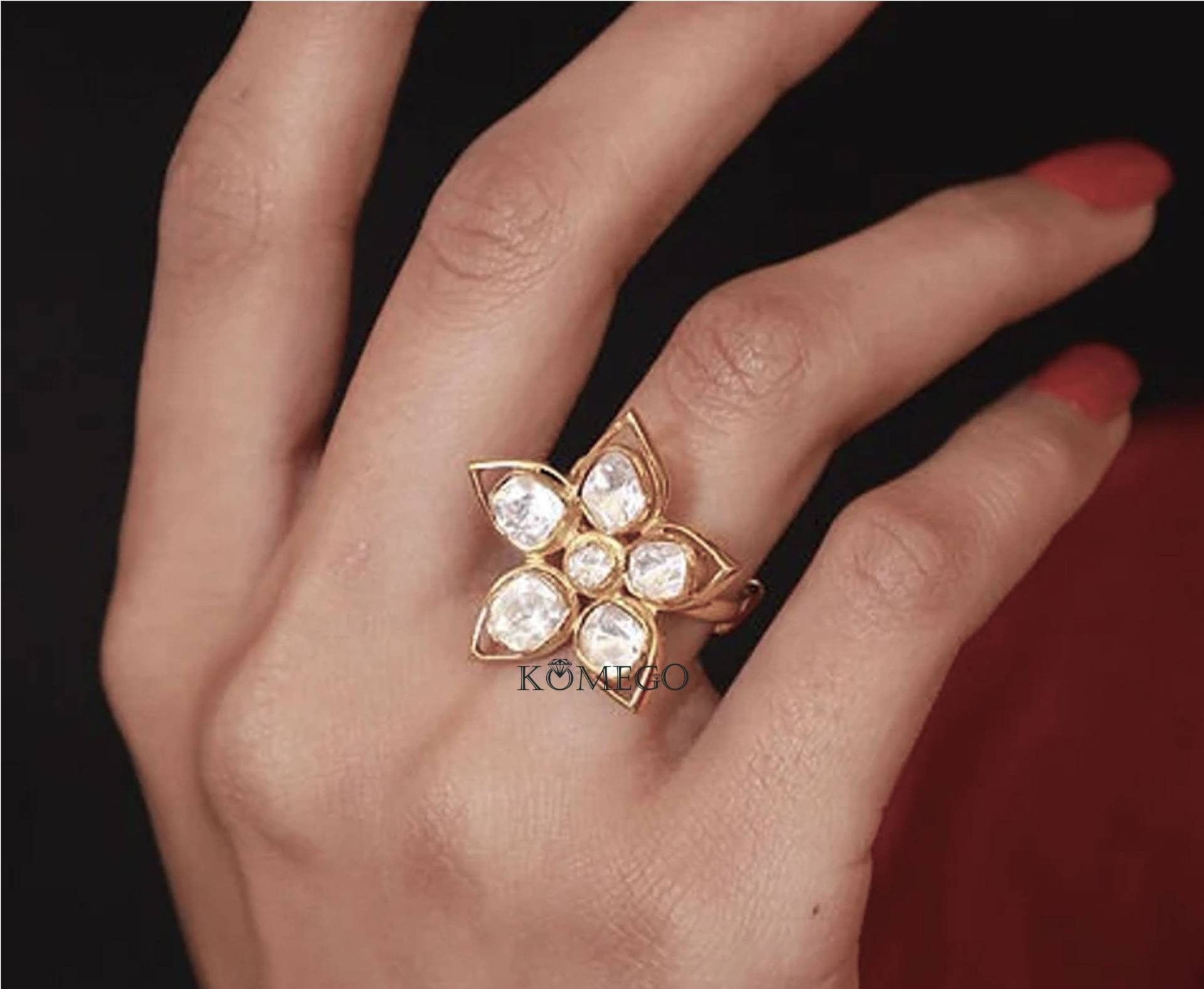 Natürlicher Ungeschnittener Polki Diamant Ring 925 Sterling Silber Handarbeit Solitär Ehering Jahrestag Geschenk Für Sie von KOMEGOJewels