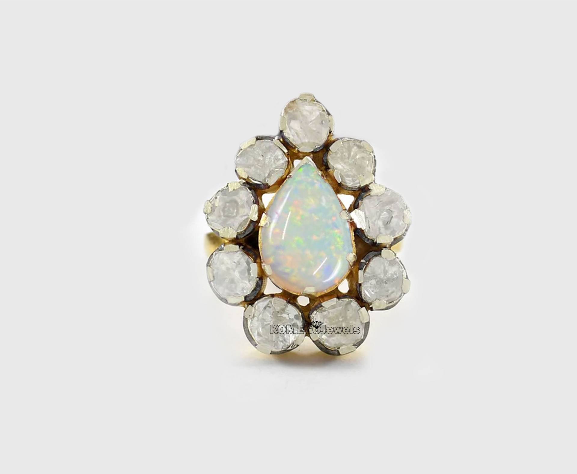 Rosenschliff Polki Diamant Ring Solitär Weiß Opal 925 Sterling Silber Vintage Schmuck Jahrestag Hochzeit Geschenk Für Sie von KOMEGOJewels