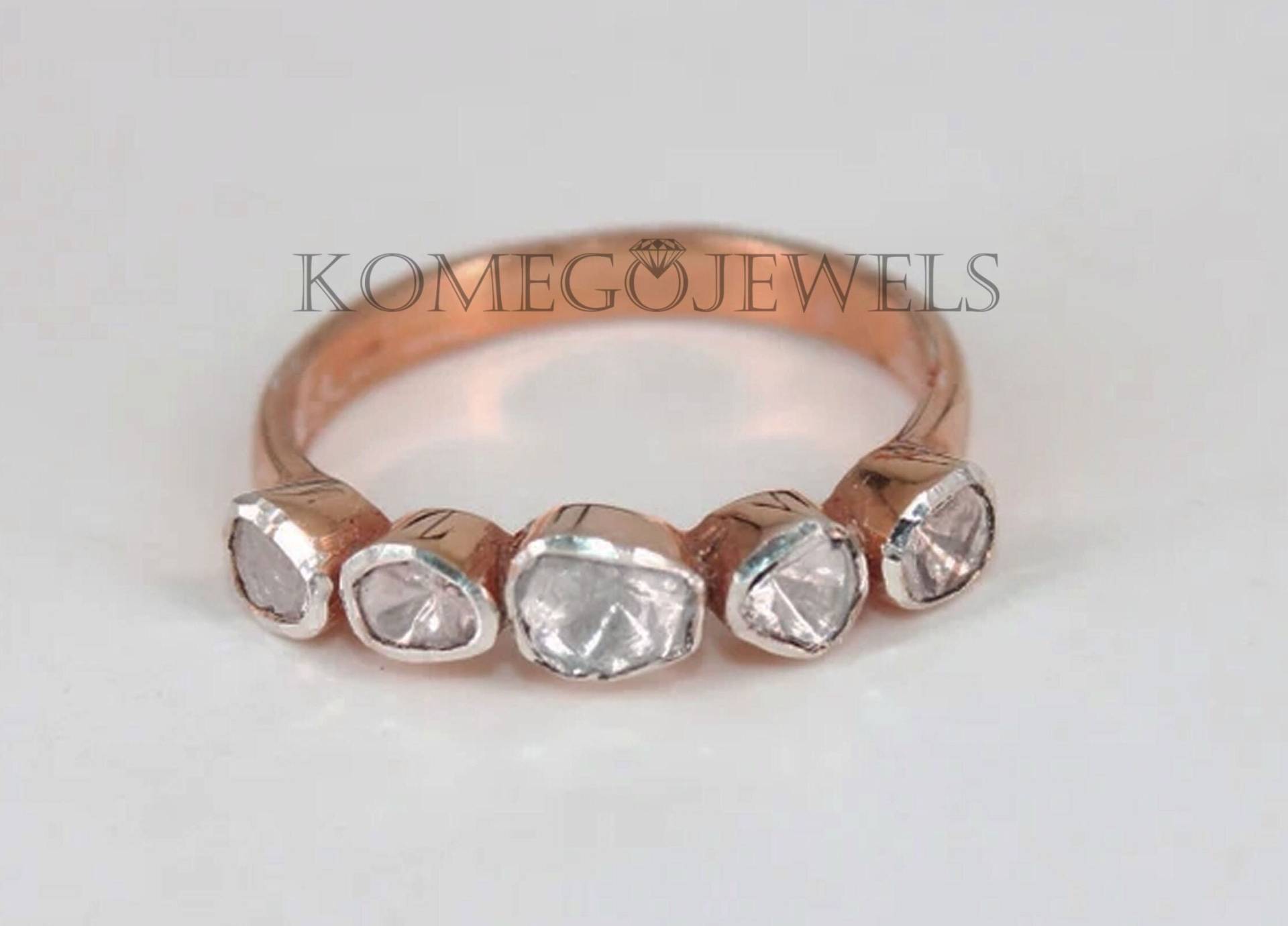 Solitär Rosenschliff Diamant Ring 925 Sterling Silber Polki Ehering Verlobungsring Liebe Geschenk Für Sie von KOMEGOJewels