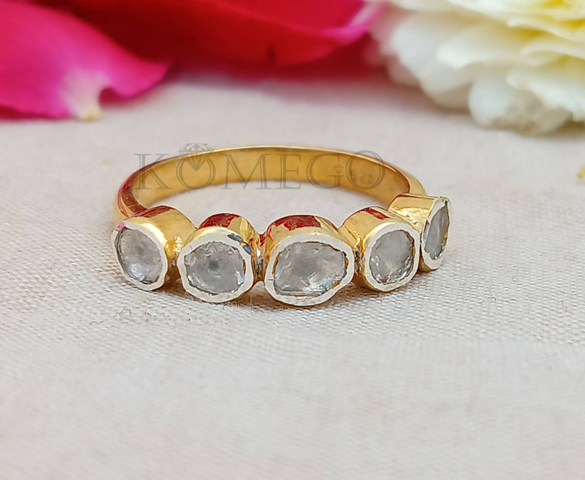 Zierliche Diamant Ring Natürliche Polki Rose Cut 925 Sterling Silber Statement Ehering Jahrestag Geschenk von KOMEGOJewels