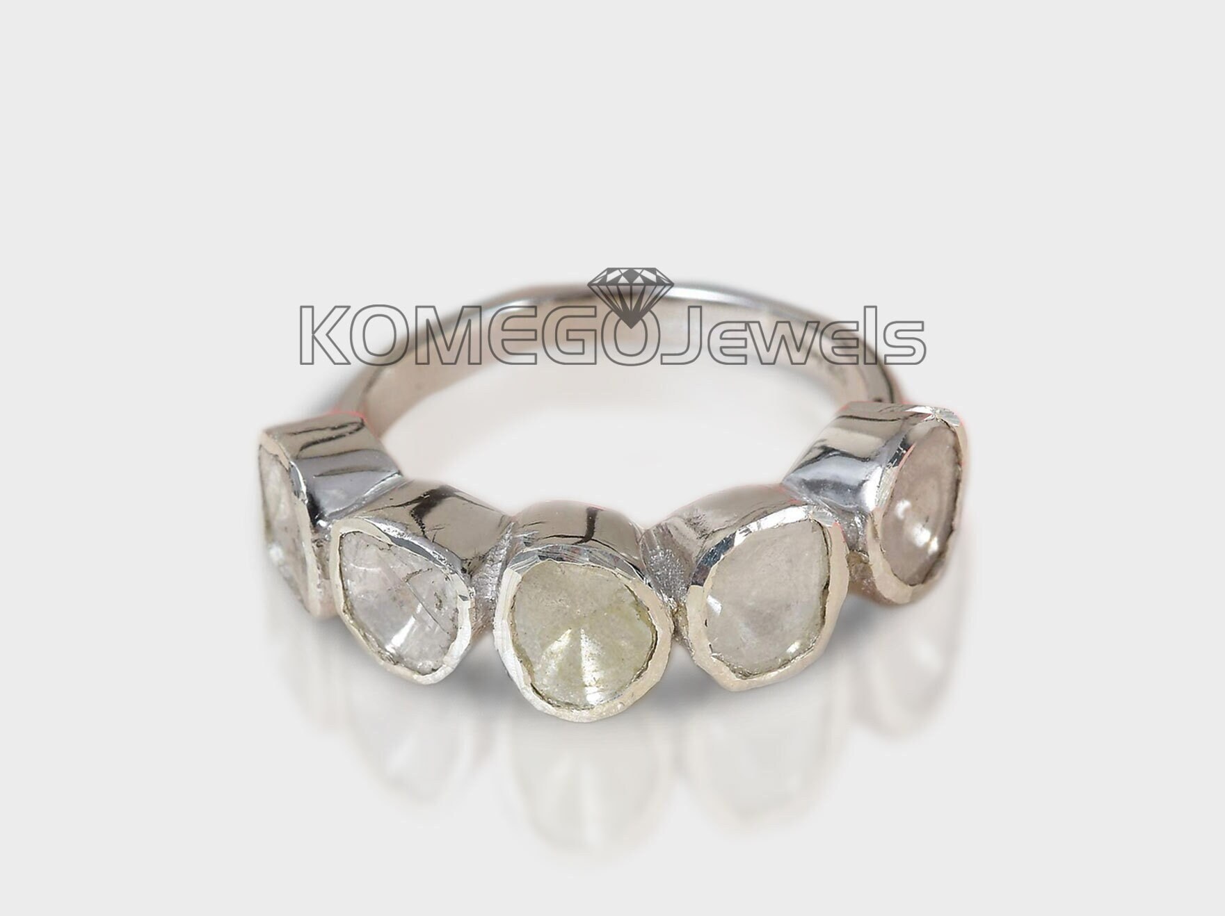 Zierliche Diamant Ring Natur Polki Rose Cut 925 Sterling Silber Statement Ehering Jahrestag Geschenk von KOMEGOJewels