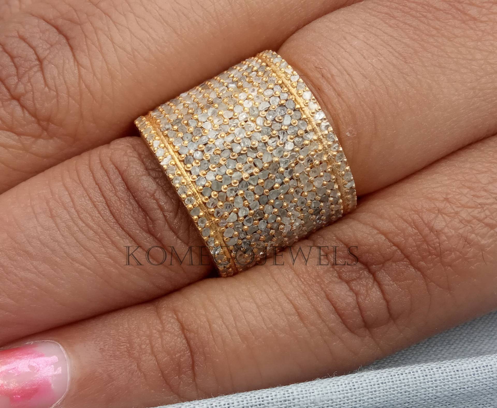 Zierlicher Diamant Ehering Ring 925 Massiv Silber Pave Band Rose Cut Statement Verlobungs Versprechen Vorschlag von KOMEGOJewels