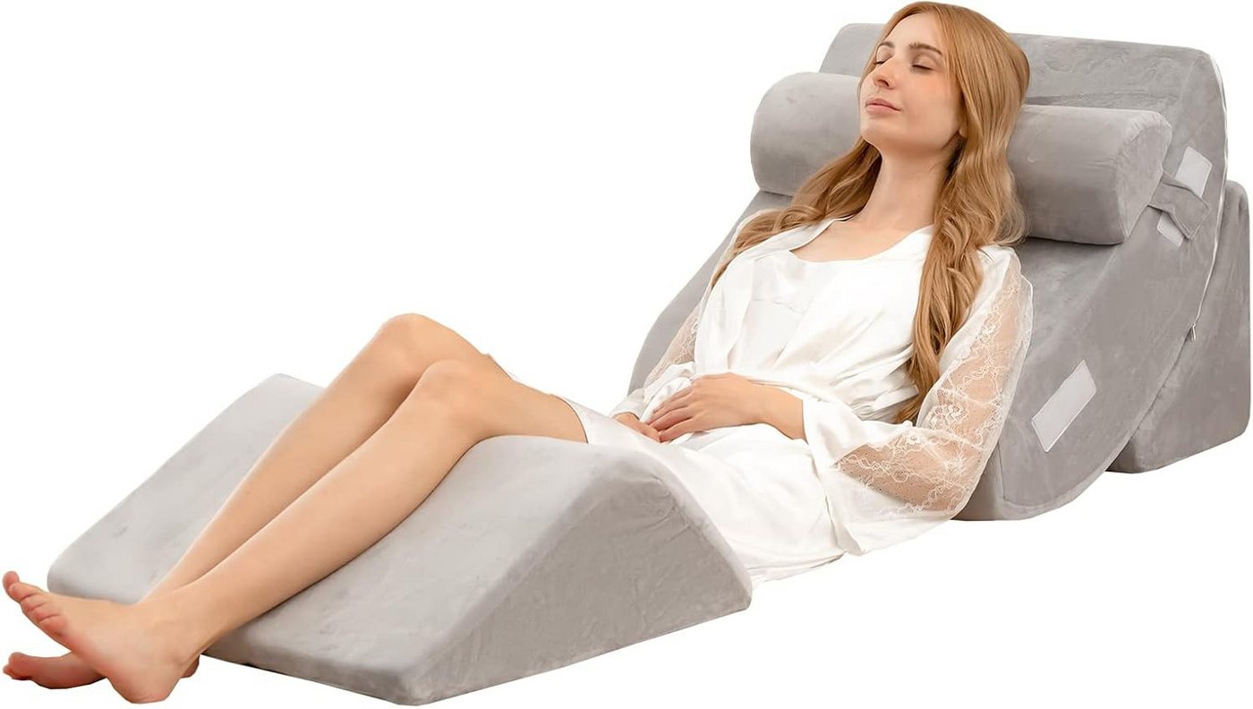 KOMFOTTEU Keilkissen Bettkissen, 4-tlg., ergonomischer Memory Schaum Füllung, Grau von KOMFOTTEU