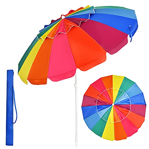 KOMFOTTEU Sonnenschirm Strand 243cm, Gartenschirm Sonnenschutz, Beach umbrella knickbar & Leichtgewicht, Balkonschirm mit Tragetasche, Terrassenschirm für Outdoor (Farbig) von KOMFOTTEU