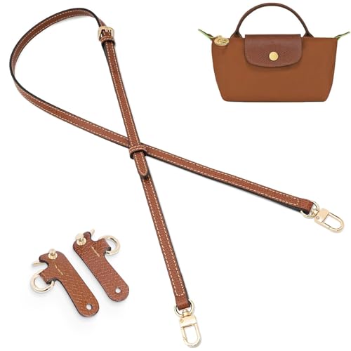 Handtasche Riemen Ersatz, Leder Handtasche Crossbody Schulterriemen verstellbar für Longchamp Tasche Frauen (Braun Gold) von KOMHPS